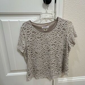 Women’s Short Sleeve Beige Lace Top